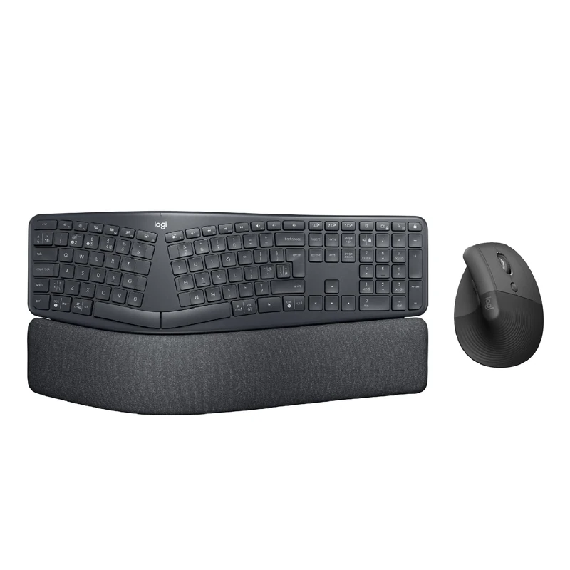 Logitech Lift Vertical Ergonomic Mouse, Wireless, Bluetooth or Logi Bolt USB receiver, Quiet, ERGO K860 Wireless Ergonomic Keyboard - Split Keyboard Layout, Wrist Rest, QWERTY UK Layout - Graphite