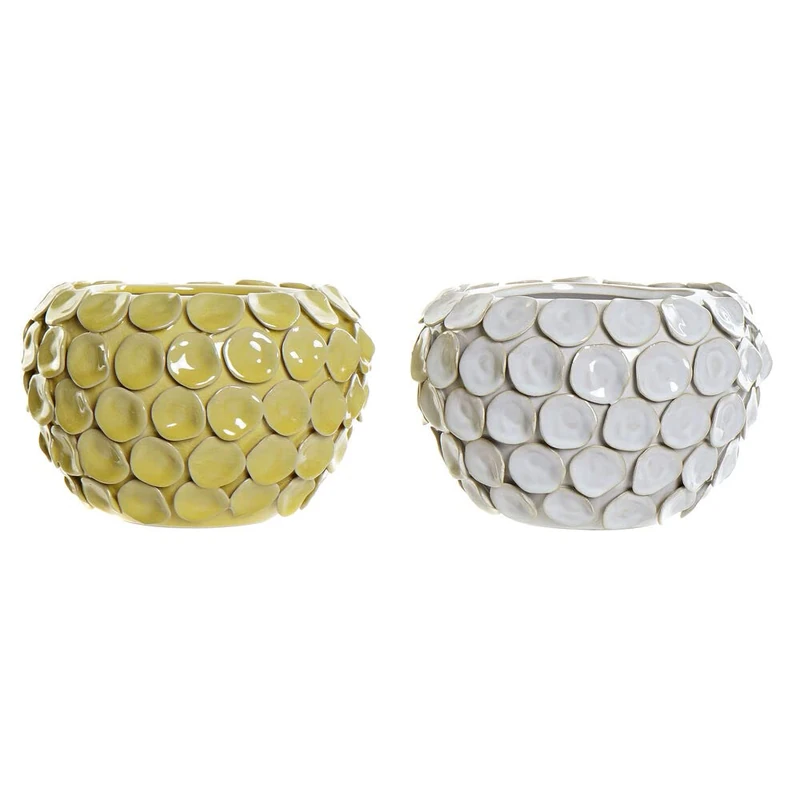 DKD Home Decor Vase White Ochre Modern Stoneware (24.5 x 24.5 x 17 cm) (2 Pieces) (Reference: S3020511) - Image 1