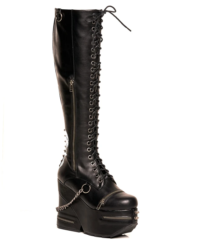 LAMODA Women's Crash and Burn Knee High Boot, Black Pu, 5 UK