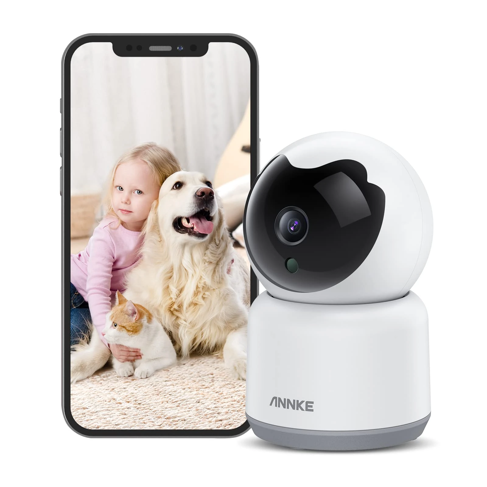 ANNKE Pet Dog Camera with Phone App, 2K Indoor Smart Security Camera with 360° Motion Tracking, Night Vision, 2-Way Audio, Home WiFi Camera Baby Monitor, Human Detection, Works with Alexa- MIPC App