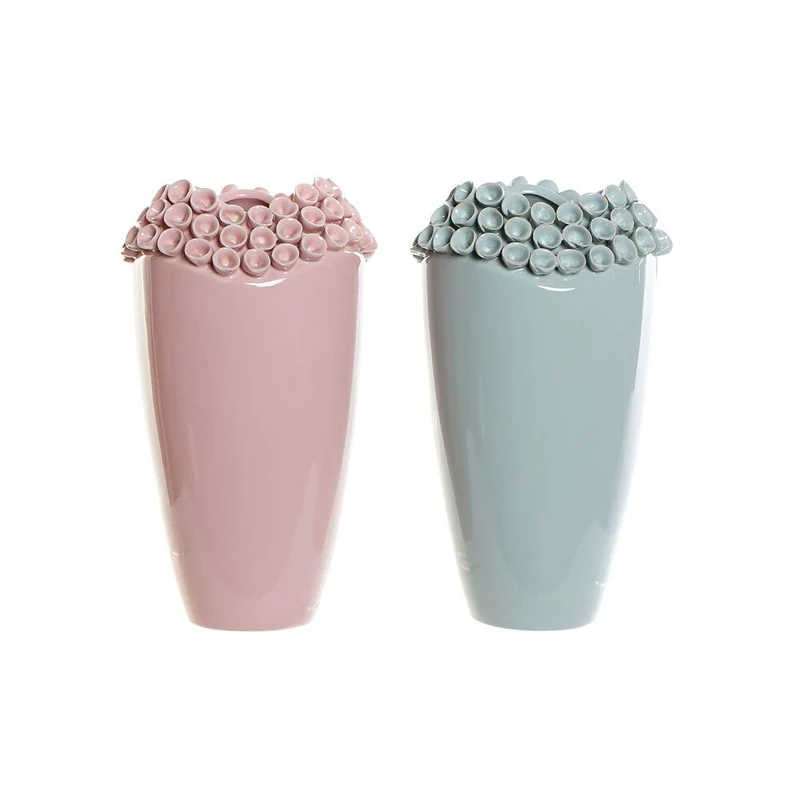 DKD Home Decor Pink Turquoise Mediterranean Stoneware Vase (2 Pieces) (19 x 19 x 33 cm) (Reference: S3020521) - Image 1