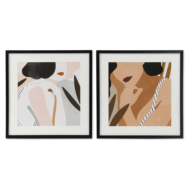 DKD Home Decor Women's Glass Canvas Picture (2 Pieces) (60 x 3 x 60 cm) (Reference: S3017747)