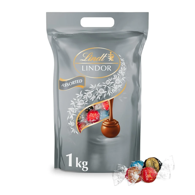 Lindt Lindor Silver Assorted Chocolate Truffles – 1kg Bag (Approx. 80 Balls) – Smooth Filling – Valentines Day, Mothers Day, Easter, Gift, Birthday, Congratulations, Sharing Treat