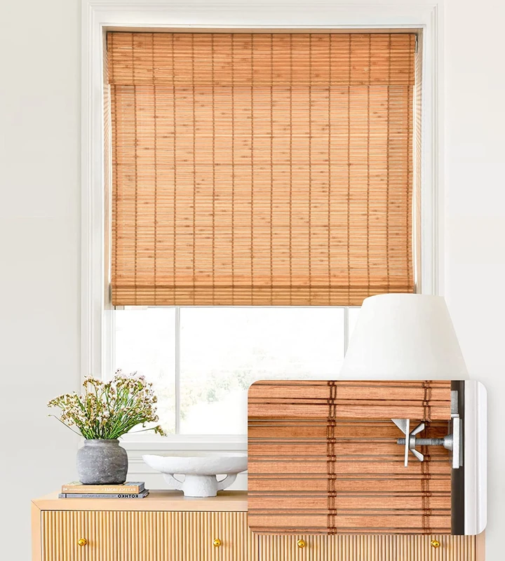 LazBlinds No Tools No Drill Cordless Bamboo Roman Shades, Light Filtering Window Treatment, Roll Up Bamboo Blinds for Window 20'' W x 64'' H, Wood