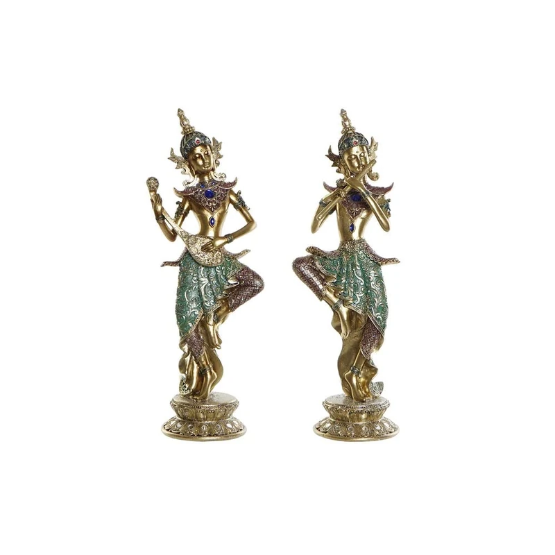 DKD Home Decor Golden Buddha Resin Figurine (2 Pieces) (14 x 11 x 41 cm) (Reference: S3019764)