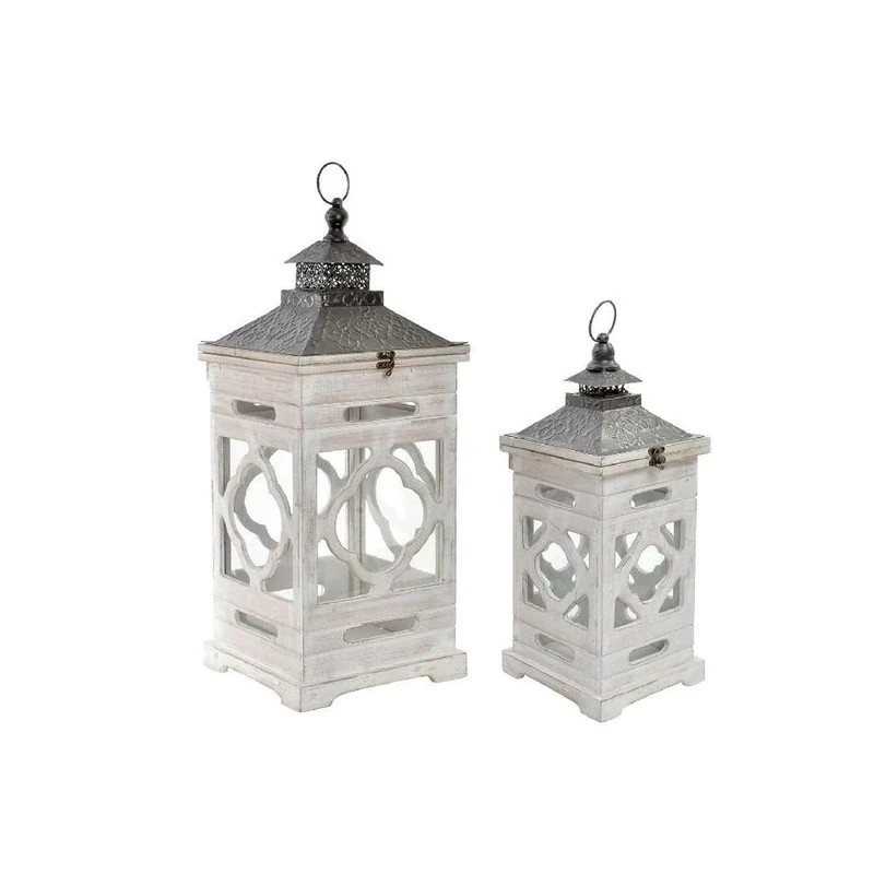 DKD Home Decor Brand Lantern Aged Finish Fir Crystal Ethnic White (2 Pieces) (Reference: S3019410)