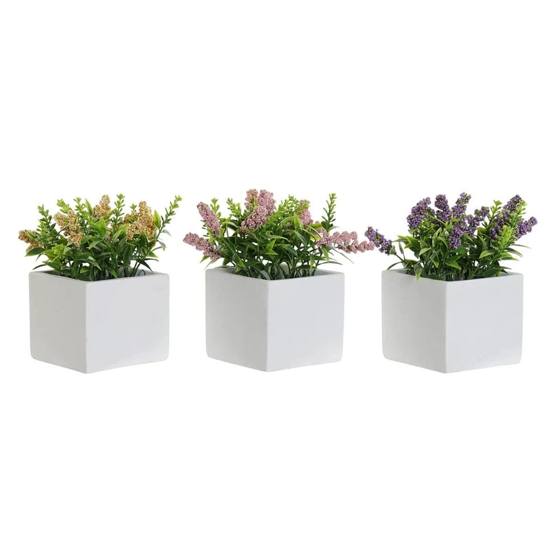 DKD Home Decor Brand Decorative Plant Pink Lilac Cement Polyethylene Yellow (8.5 x 8.5 x 15 cm) (3 Pieces) (Reference: S3020175)