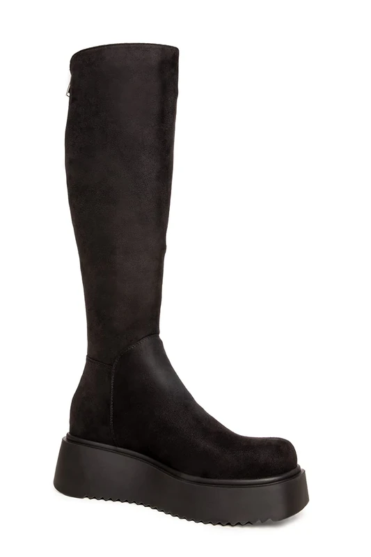 LAMODA Women's Cruel Winter Knee High Boot, Black Black Suede, 4 UK