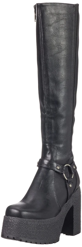 LAMODA Women's Digging Deep Knee High Boot, Black PU, 5 UK