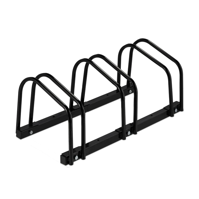 Relaxdays Floor Bike Rack, for 3 Bicycles, Metal, Outdoor Parking Stand, Garage, HxWxD: 27 x 67.5 x 33 cm, Black