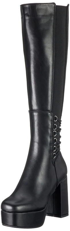LAMODA Women's Tied to You Knee High Boot, Black Pu, 6 UK