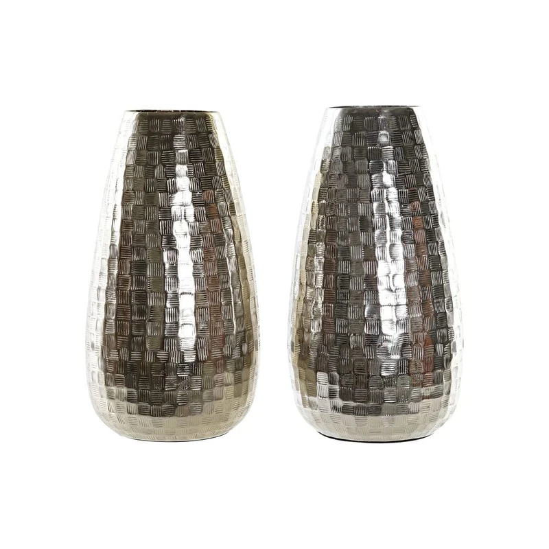 DKD Home Decor Vase Modern Aluminium Silver (2 Pieces) (16 x 16 x 32 cm) (Reference: S3017302)