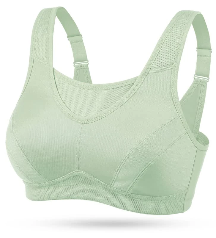 WingsLove Women's Sports Bra Full Coverage High Impact Wirefree Workout Non Padded Shock Absorber Ultimate Run Bra Plus Size（Green,38D）