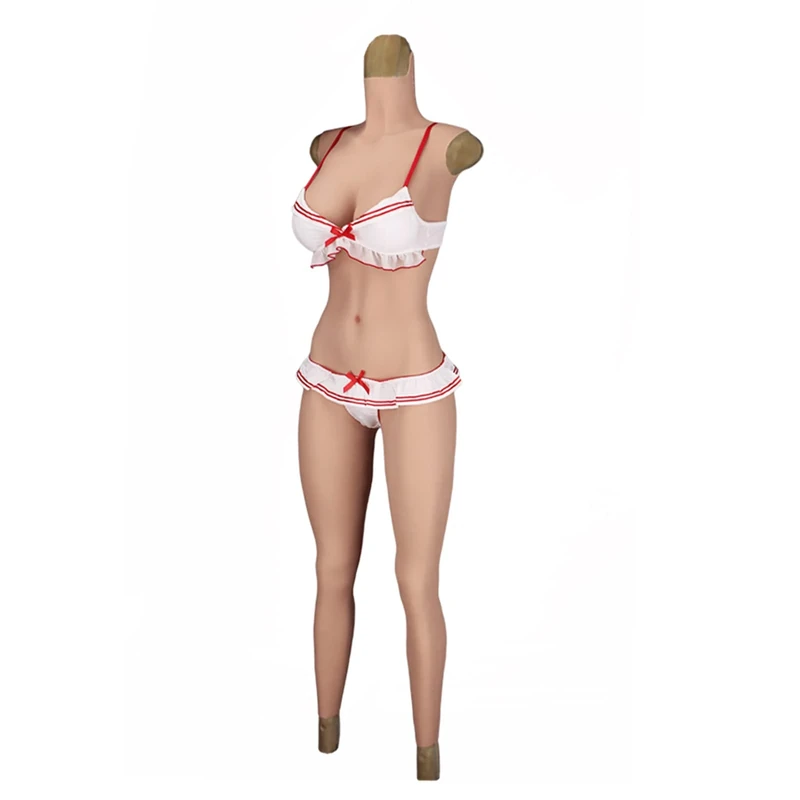 Crossdresser Silicone Bodysuit C/E Silicone Breast Forms Fake Vaginal Swimming Bodysuit for Transgender Shemale Cosplay,C Cup #1,Basic VG PH Gel