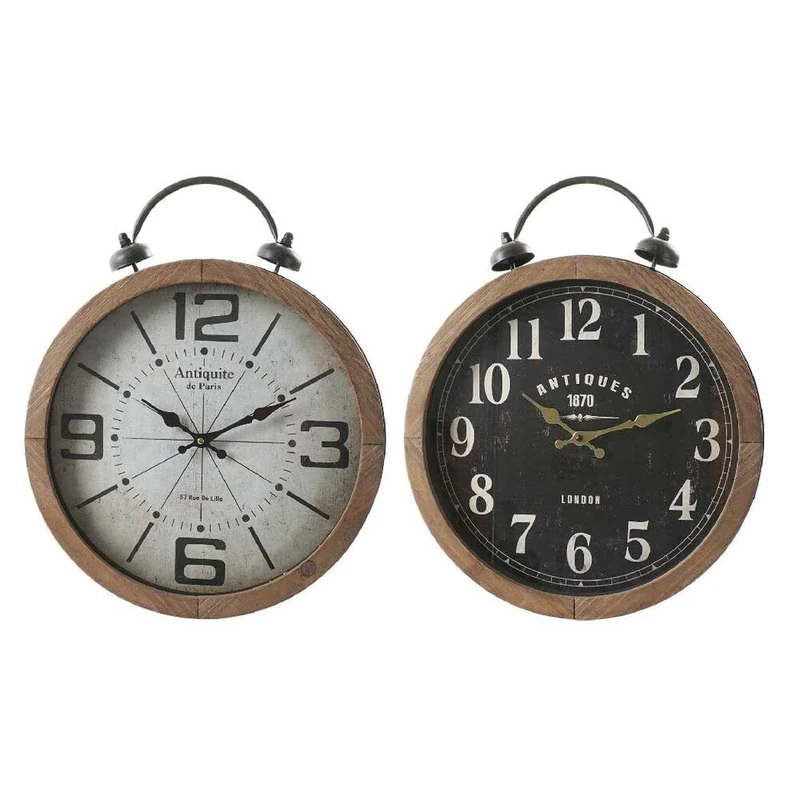 DKD Brand Wall Clock Home Decor Black Glass White Paper MDF Wood (40 x 6 x 49 cm) (2 Pieces) (Reference: S3026656)