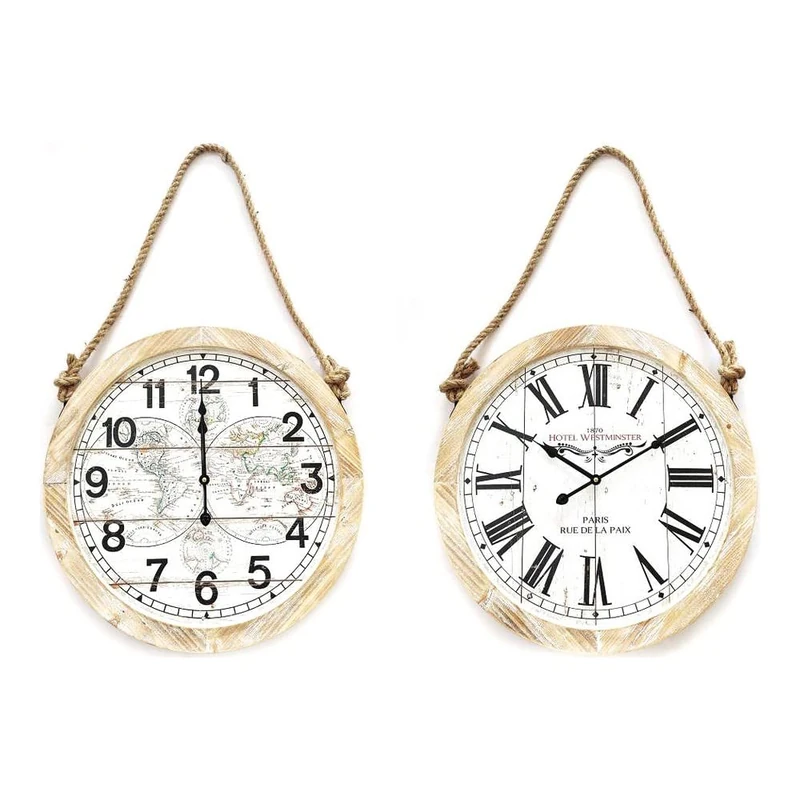 DKD Home Decor Wall Clock White Rope MDF (2 Pieces) (50 x 4 x 50 cm) (Reference: S3026734) - Image 1