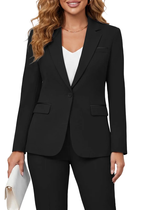Kelyaa Women's Notched Lapel One Button Slim Fit Business Office Work Tuxedo Blazer Pants Set 2 Piece Suit, Black, XL
