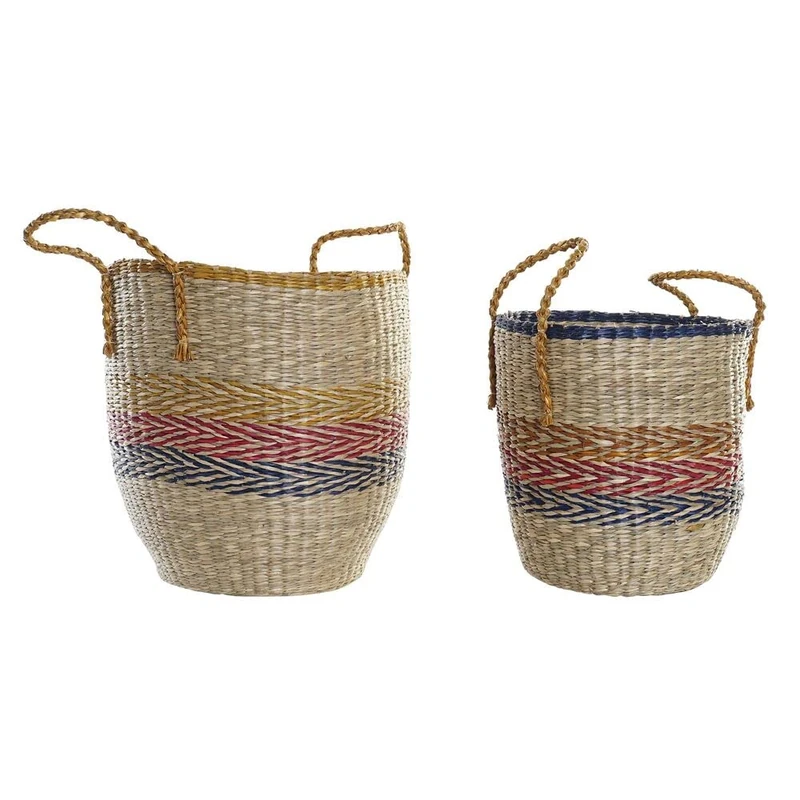 DKD Home Decor Set of Baskets Brand Orange Green Seagrass (35 x 22 x 46 cm) (2 Pieces) (Reference: S3018631)