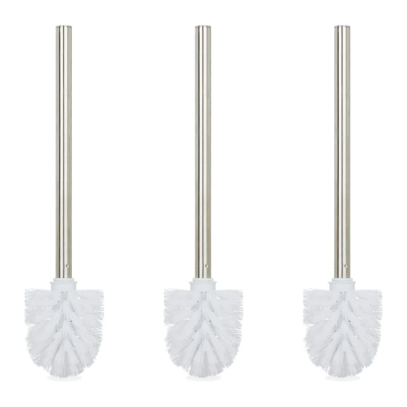 Relaxdays Toilet Brushes, Set of 3, Replacement, Removable Head, Stainless Steel Handle, H x diam. 35 x 8 cm, White
