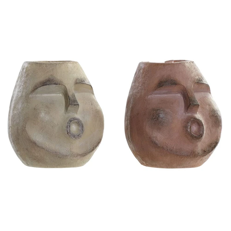 DKD Home Decor Beige Face Resin Terracotta (2 Pieces) (21 x 20 x 22.5 cm) (Reference: S3023961)