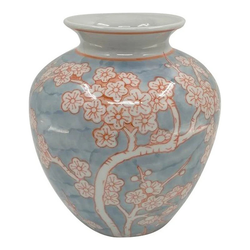 DKD Home Decor Brand Vase Porcelain Blue Oriental Orange (22 x 22 x 25 cm) (Reference: S3021725)