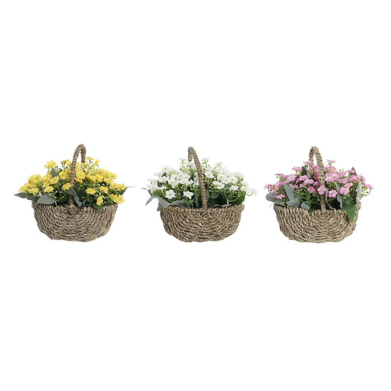 DKD Home Decor Brand Decorative Plant Yellow White Pink Plastic Fabric (3 Pieces) (Reference: S3020041) - Image 1
