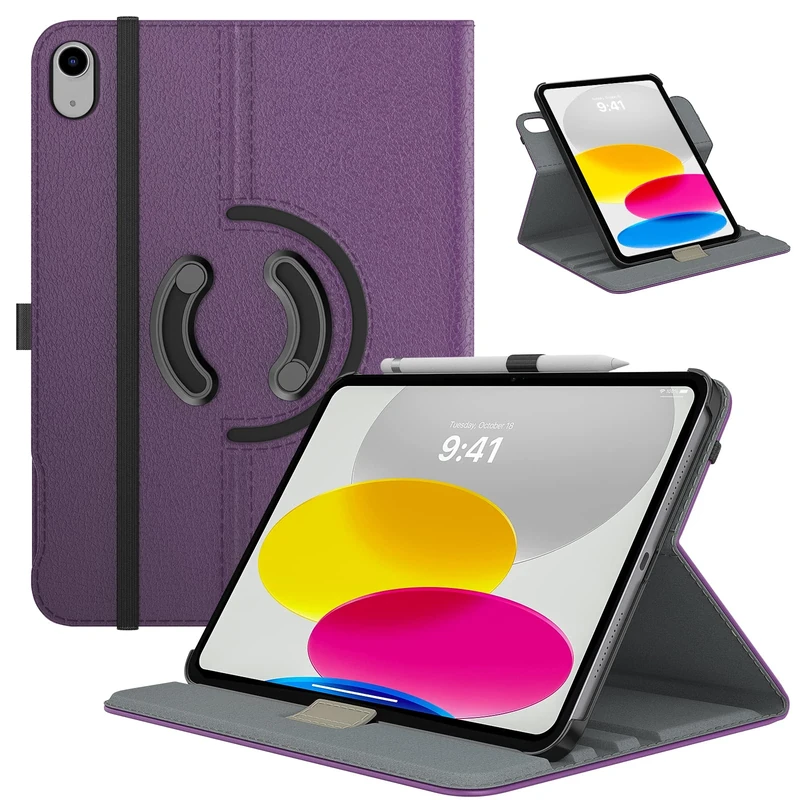 TiMOVO Rotating Case for iPad (A16) 11th Generation 11 Inch 2025/iPad 10th Generation 2022 10.9 inch,90 Degree Rotating Smart Stand Cover,Protective Leather Cover with Stylus Loop - Purple