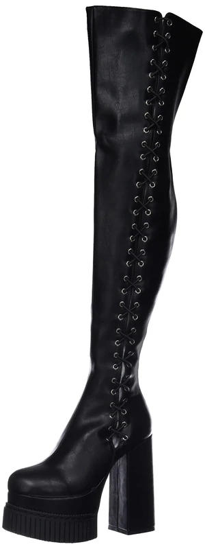 LAMODA - Wanted You Platform Creeper Thigh High Boots, EU 41, Black PU, 8.5 UK