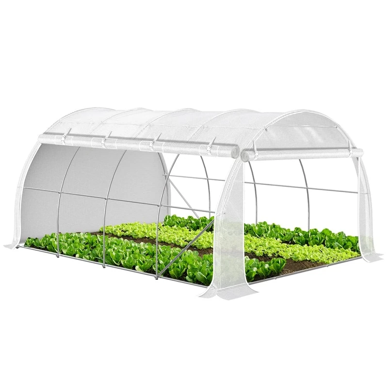VOUNOT® Large Polytunnel Greenhouse Gardening Walk In Grow House with Roll-up Side Walls, 4x3x2m 12m², White
