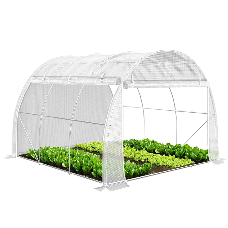 VOUNOT® Large Polytunnel Greenhouse Gardening Walk In Grow House with Roll-up Side Walls, 3x3x2m 9m², White
