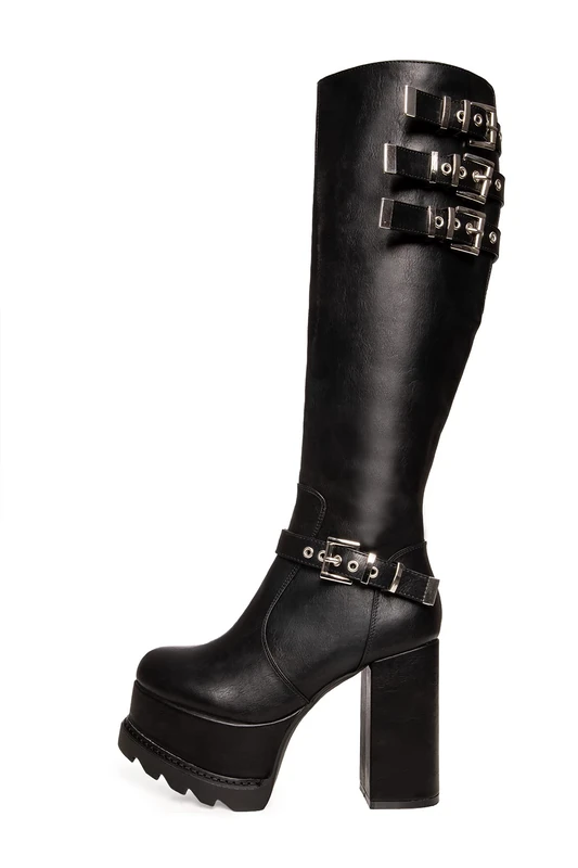 LAMODA Women's Beautiful Pain Knee high Boot, Black PU, 5 UK
