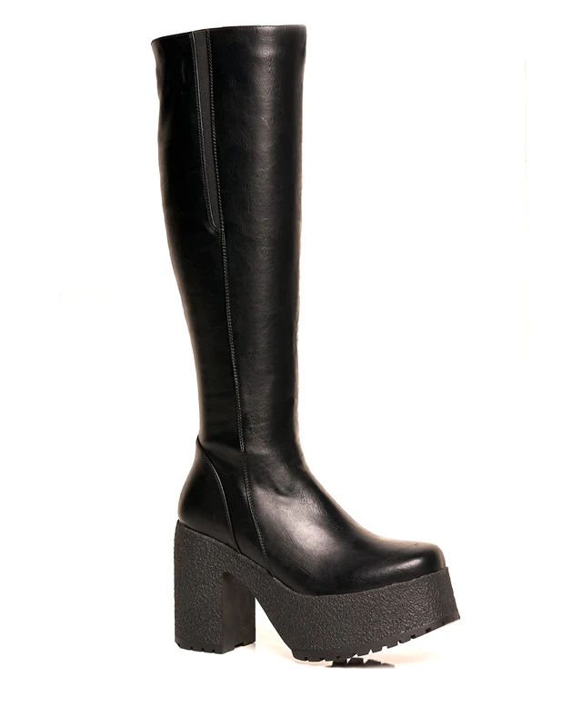 LAMODA Women's Miracle Aligner Knee High Boot, Black Pu, 4 UK