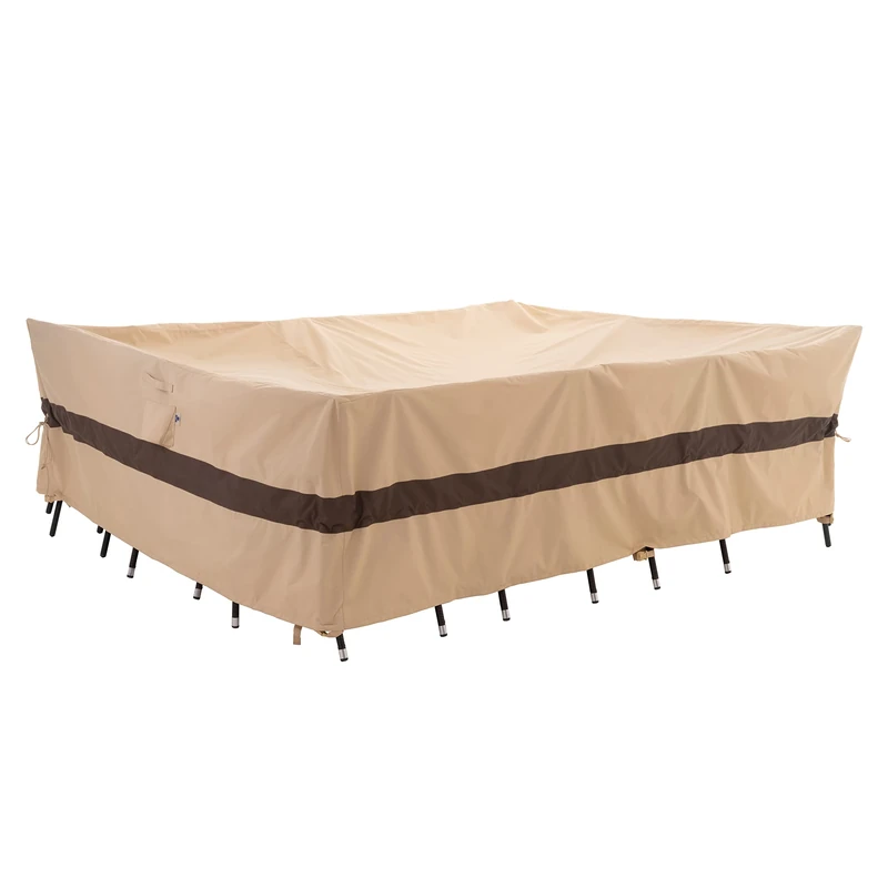 WJ-X3 Large Rectangle Patio Table Cover Sectional, Outdoor Furniture Set Cover Heavy Duty, Lawn Dining Set Cover Waterproof, High Wind Resistant, Anti-Fading 136W x 88D x 36H Inches, Beige & Coffee