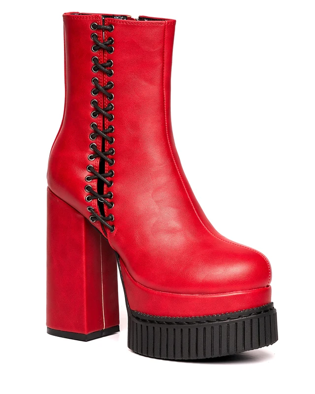 LAMODA Women's It Was Fate Mid Calf Boot, Red Pu, 4 UK - Image 1