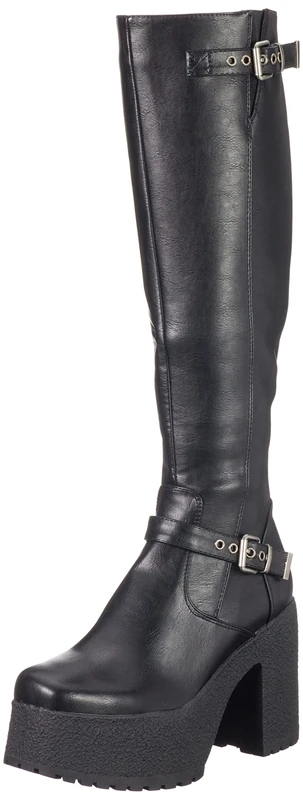 LAMODA Women's Ultramarine Knee high Boot, Black PU, 3.5 UK