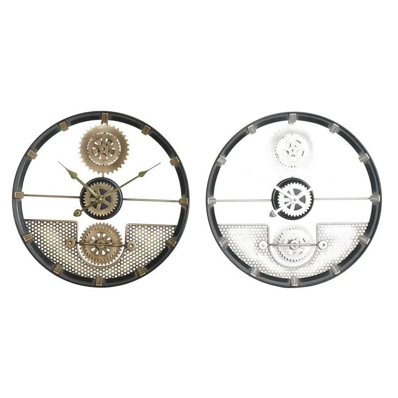 DKD Home Decor Brand Wall Clock Silver Gold Iron Gears (40 x 5.5 x 40 cm) (2 Pieces) (Reference: S3026681)