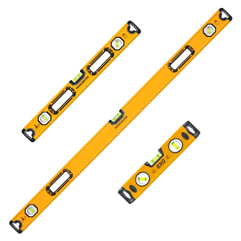 Tough Master Spirit Levels Builders, Scaffolder Level Checker, Shock Resistant Compact DIY Tool, Magnetic Lightweight Ruler, Horizontal (Spirit Level 3 Pcs 250, 600 & 1200mm)