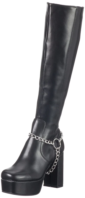 LAMODA - Midnight Hour Platform Knee High Boots, UK 4, Black PU, 5 UK