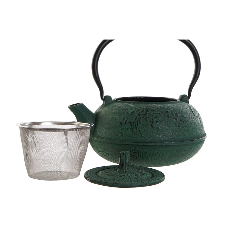DKD Home Decor Teapot Brand Black Green Iron Flowers (19.5 x 17 x 18.5 cm) (1000 ml) (2 Pieces) (Reference: S3026120)
