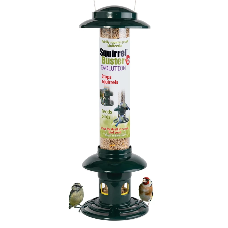 Squirrel Proof Bird Feeder for Seeds - Jacobi Jayne® Squirrel Buster® Evolution – Metal Hanging Station for Garden Birds – Easy to Clean, Pigeon Resistant, Wild Bird Feeding Station