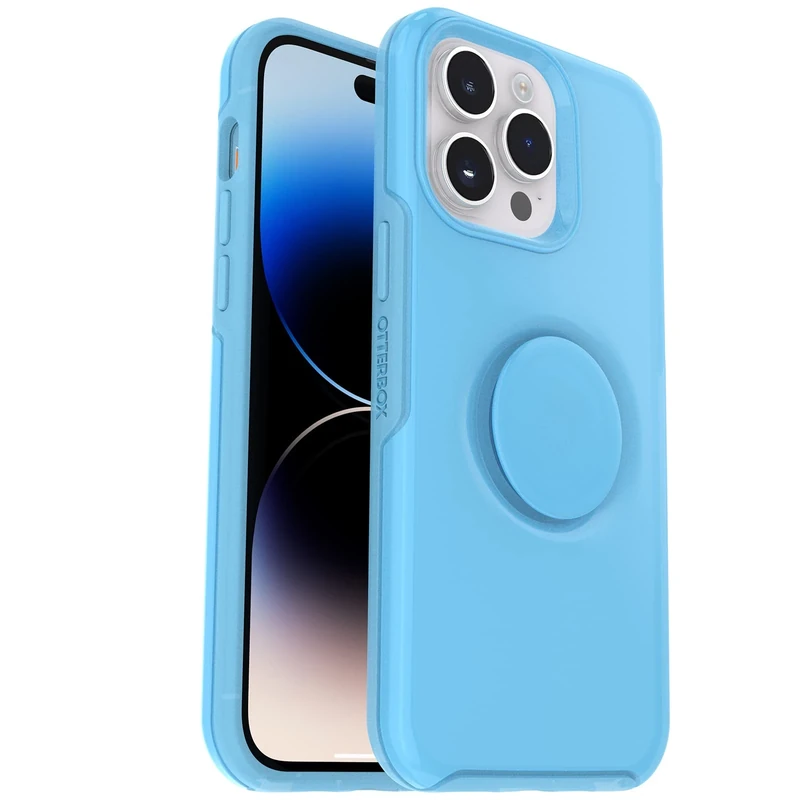 OtterBox iPhone 14 Pro (ONLY) Otter + Pop Symmetry Series Clear Case - YOU CYAN THIS (Blue), integrated PopSockets PopGrip, slim, pocket-friendly, raised edges protect camera & screen