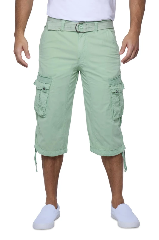 X RAY Men's Belted Cargo Long Shorts 18" Inseam Below Knee Length Multi Pocket 3/4 Capri Pants (Big and Tall Shorts for Men), Pastel Green, 46