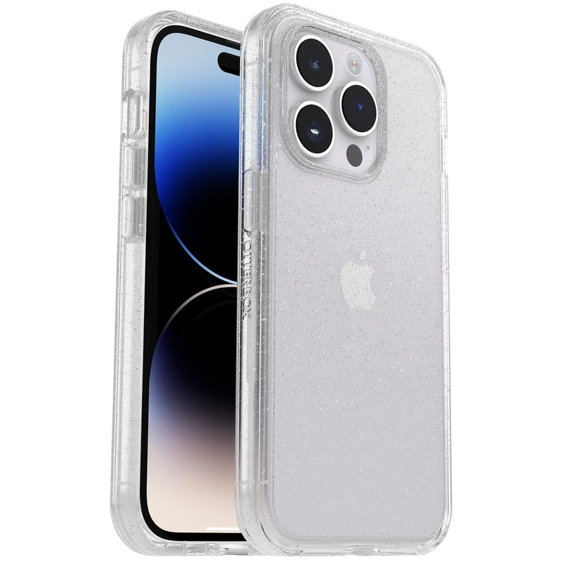 OtterBox iPhone 14 Pro (ONLY) Symmetry Series Case - STARDUST (Clear/Glitter), ultra-sleek, wireless charging compatible, raised edges protect camera & screen