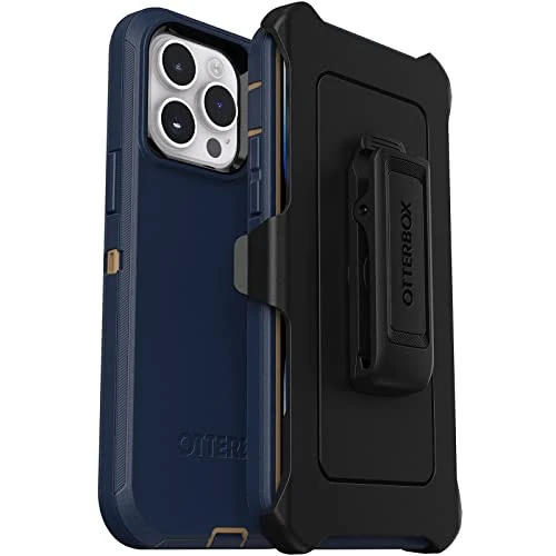 OtterBox iPhone 14 Pro Max (ONLY) Defender Series Case - BLUE SUEDE SHOES (Blue), rugged & durable, with port protection, includes holster clip kickstand