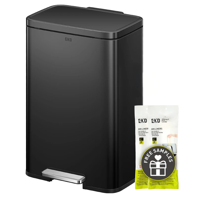 EKO Kitchen Trash can, Stainless Steel, Black, 50L-Matte