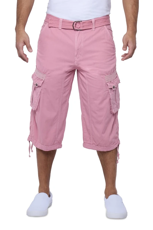 X RAY Men's Belted Cargo Long Shorts 18" Inseam Below Knee Length Multi Pocket 3/4 Capri Pants (Big and Tall Shorts for Men), Pastel Pink, 30