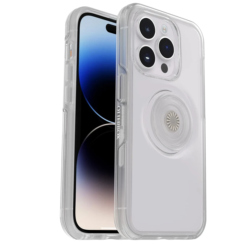 OtterBox iPhone 14 Pro Max (ONLY) Otter + Pop Symmetry Series Clear Case - Clear, Integrated PopSockets PopGrip, Slim, Pocket-Friendly, Raised Edges Protect Camera & Screen