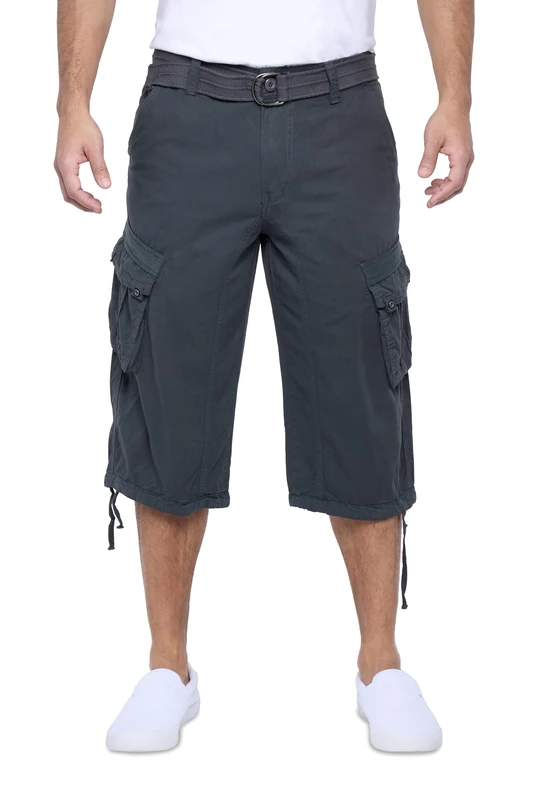 X RAY Men's Belted Cargo Long Shorts 18" Inseam Below Knee Length Multi Pocket 3/4 Capri Pants (Big and Tall Shorts for Men), Charcoal (Dark Green), 44