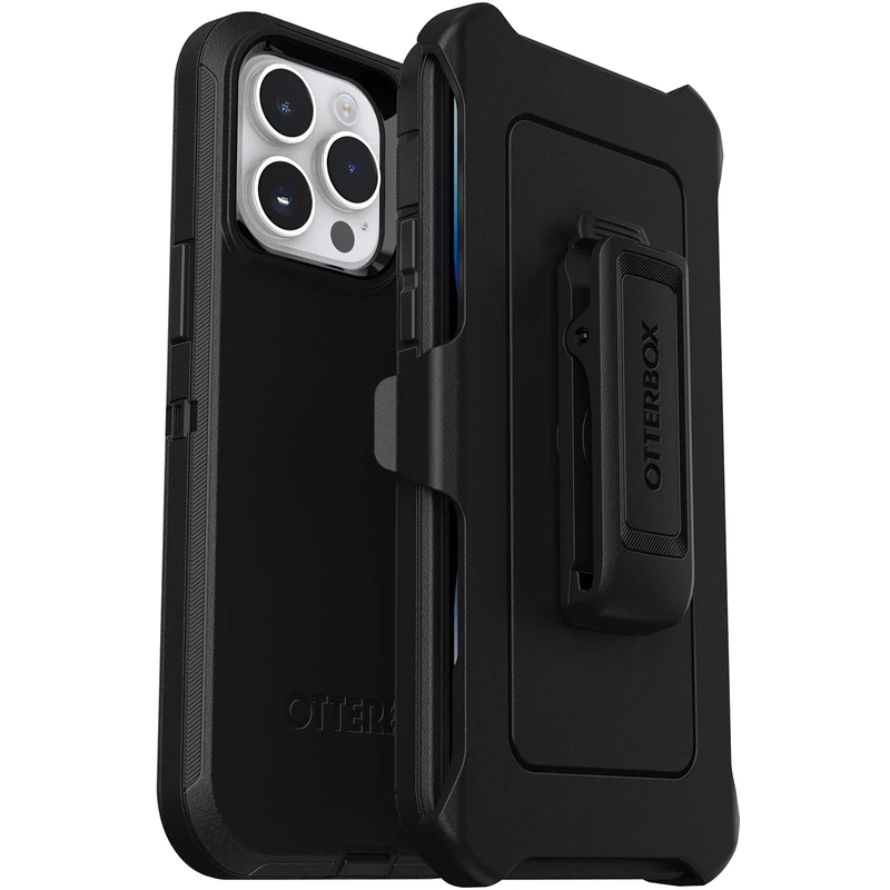 OtterBox iPhone 14 Pro Max (ONLY) Defender Series Case - BLACK, rugged & durable, with port protection, includes holster clip kickstand