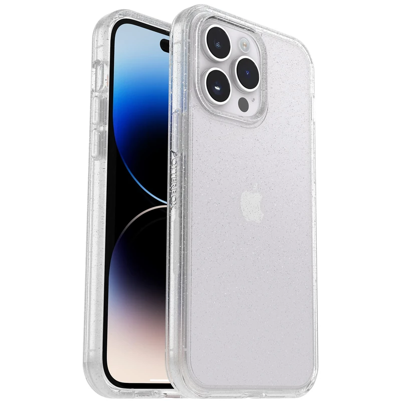 OtterBox iPhone 14 Pro Max (ONLY) Symmetry Series Case - STARDUST (Clear/Glitter), ultra-sleek, wireless charging compatible, raised edges protect camera & screen